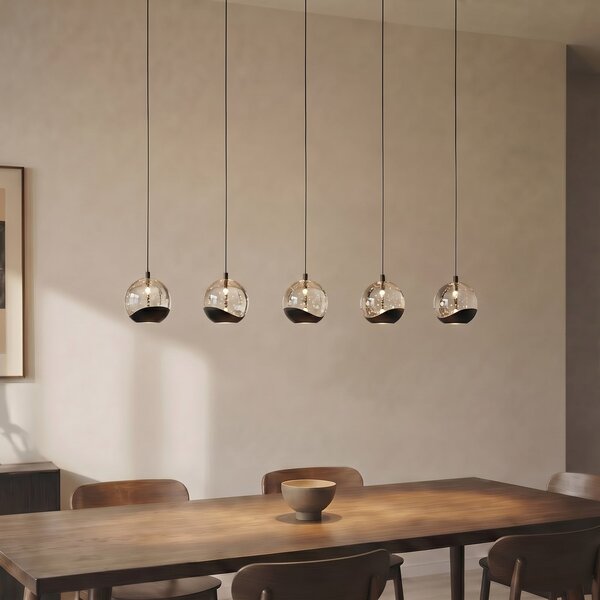 Lucande LED-visoka svetilka Hayley, črna, 5-kraka, podolgovata, Črna, Dnevna soba / jedilnica, Steklo, Sodobni