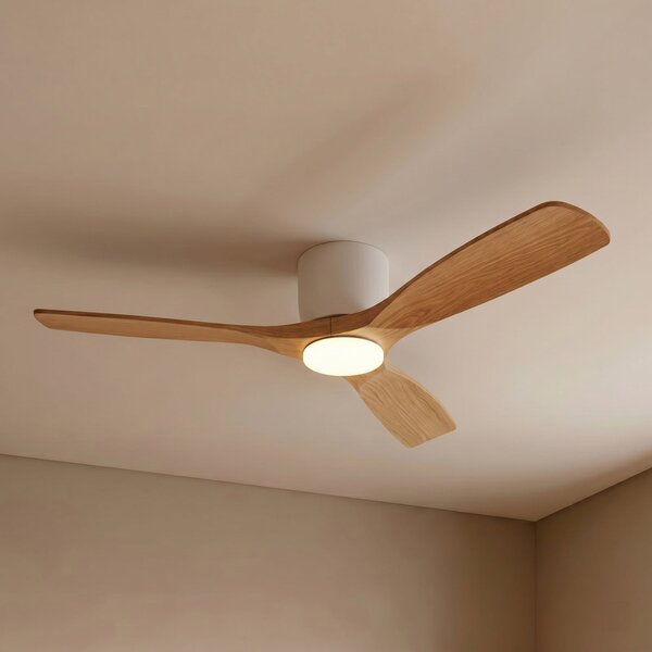 Lucande Smart LED stropni ventilator Moneno, bel/les, Tuya, zatemnjen, Les, Dnevna soba / jedilnica, Kovina, Sodobni