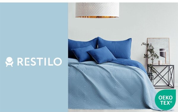 Modro prešito pregrinjalo iz mikrovlaken 220x240 cm Softa – Restilo