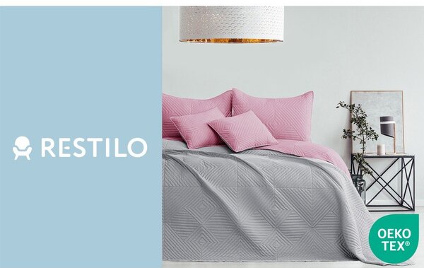 Rožnato/svetlo sivo prešito pregrinjalo iz mikrovlaken 240x260 cm Softa – Restilo