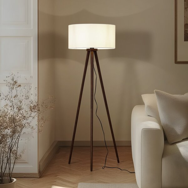 Lindby Stojna svetilka Charlia, bela, orehovo les, višina 150 cm, Les, Dnevna soba / jedilnica, Tkanine / tekstil, Skandinavski, Tripod