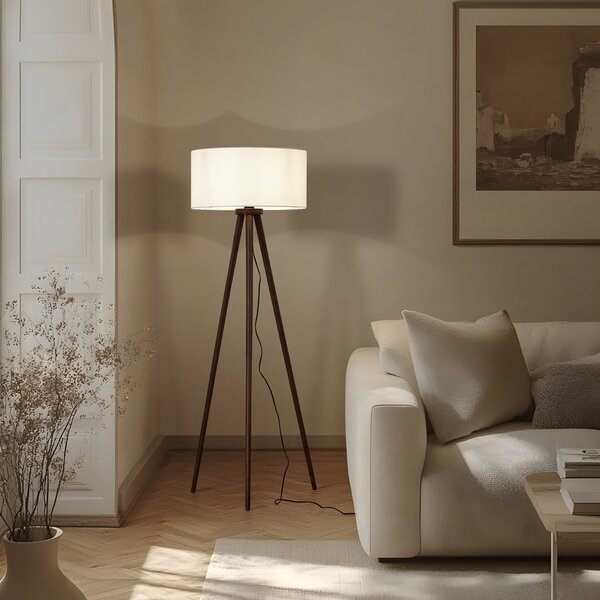 Lindby Stojna svetilka Charlia, bela, orehovo les, višina 150 cm, Les, Dnevna soba / jedilnica, Tkanine / tekstil, Skandinavski, Tripod