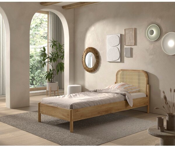 Postelja iz masivnega hrasta z letvenim dnom 90x200 cm v naravni barvi Olive Rotan – Vipack