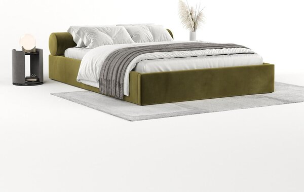 Temno zelena oblazinjena zakonska postelja s prostorom za shranjevanje z letvenim dnom 180x200 cm Solvo – Maison de Rêve