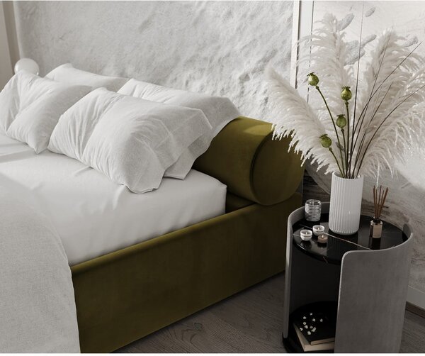 Temno zelena oblazinjena zakonska postelja s prostorom za shranjevanje z letvenim dnom 180x200 cm Solvo – Maison de Rêve