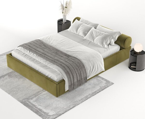 Temno zelena oblazinjena zakonska postelja s prostorom za shranjevanje z letvenim dnom 180x200 cm Solvo – Maison de Rêve