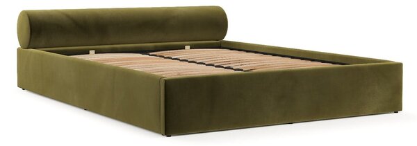 Temno zelena oblazinjena zakonska postelja s prostorom za shranjevanje z letvenim dnom 180x200 cm Solvo – Maison de Rêve