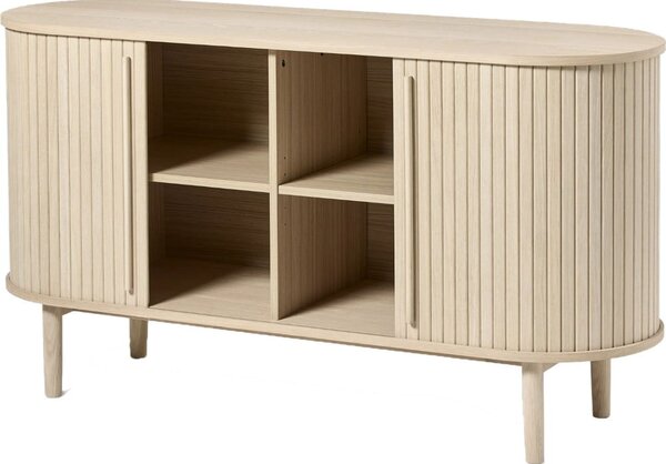 Komoda v hrastovem dekorju z drsnimi vrati v naravni barvi 140x76x45 cm Meta – Unique Furniture