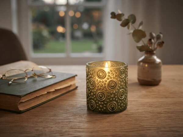 Sveča za čajne svečke ANTIC GOLD 7,5x8 cm, zelena