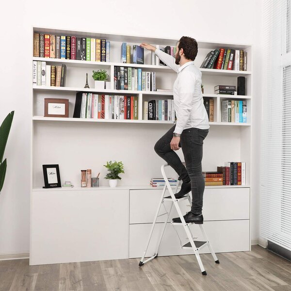 Zložljiva lestev STEP, 3 stopnice, max. 150 kg, bela/črna SongmicsHome
