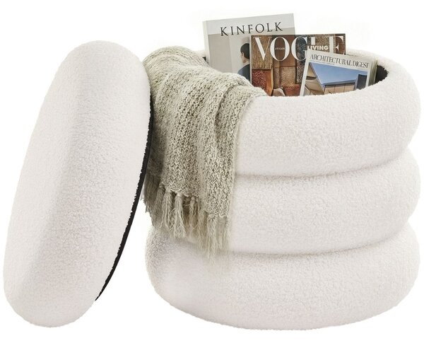 Tapeciran tabure CLOUDY s prostorom za shranjevanje, Ø43x47 cm, bela SongmicsHome