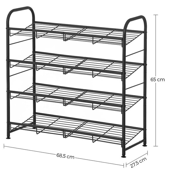 Stojalo za čevlje IRON, 4 police, 68,5x27,5x65 cm, črna SongmicsHome