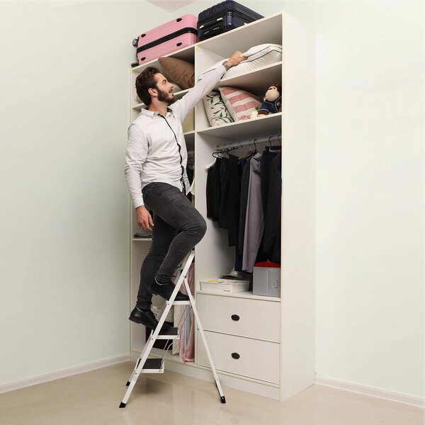 Zložljiva lestev STEP, 3 stopnice, max. 150 kg, bela/črna SongmicsHome