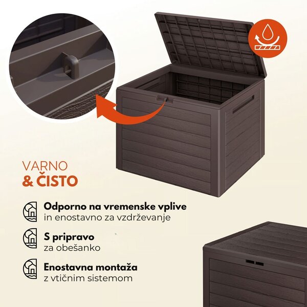 Škatla za shranjevanje WOODEBOX - 190L, 78x44x55cm, temno rjava Prosperplast