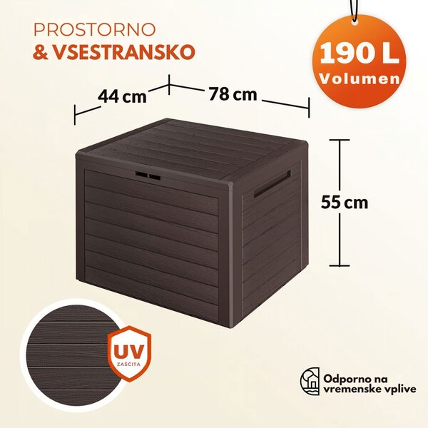 Škatla za shranjevanje WOODEBOX - 190L, 78x44x55cm, temno rjava Prosperplast