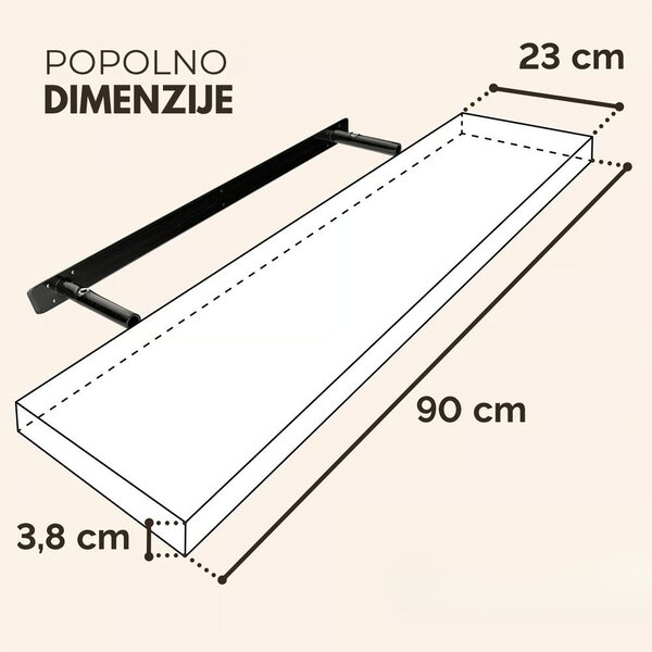 Stenska polica FIGO + konzola, 90cm, črna Casaria