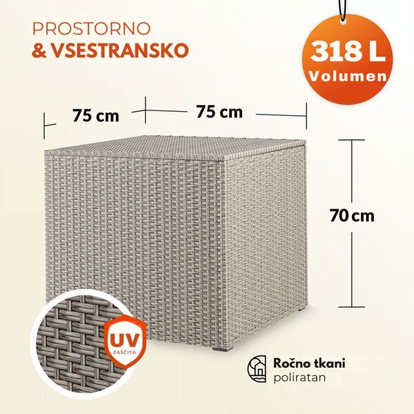 Poliratan škatla za shranjevanje RICCO, 318L, 75x75x70cm, kremna Casaria
