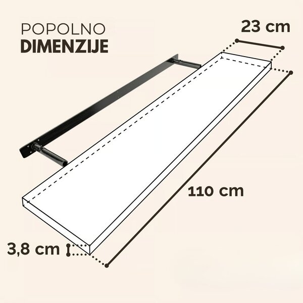 Stenska polica FIGO + konzola, 110cm, črna Casaria