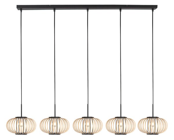 Anne Light Visoka obesna svetilka Silva, 5-žarilna, črna, z bambusovimi oporniki, zatemnjen, Les, Dnevna soba / jedilnica, Kovina