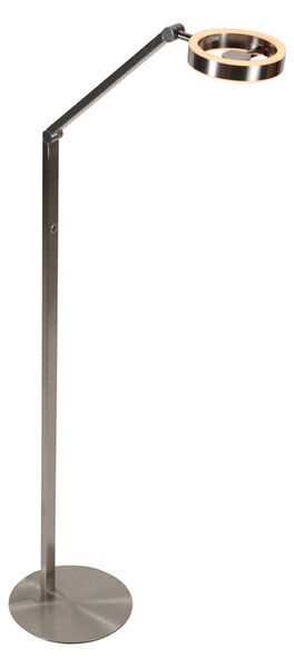 Steinhauer LED-stoječa svetilka Ringlux v barvi jekla, kovina, 2.700 K, dimmer, zatemnjen, Kovinska, Dnevna soba / jedilnica, Kovina, Sodobni