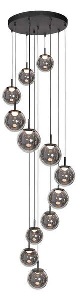 Steinhauer LED viseča svetilka Bollique, 12-svetilna. okrogla, črna, steklo, zatemnjen, Črna, Dnevna soba / jedilnica, Steklo, Globus