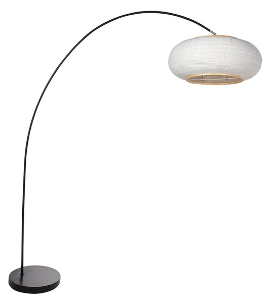 Mexlite Stoječa svetilka Solva z lokom, črna/siva platnena tkanina, višina 185 cm, Črna, Dnevna soba / jedilnica, Kovina