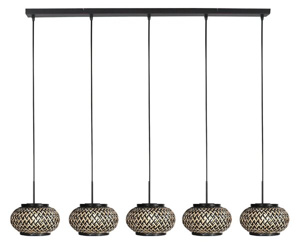 Steinhauer Visoka svetilka NoxLight, 5-žarilna, črna, pletena iz bambusa, zatemnjen, Črna, Dnevna soba / jedilnica, Kovina