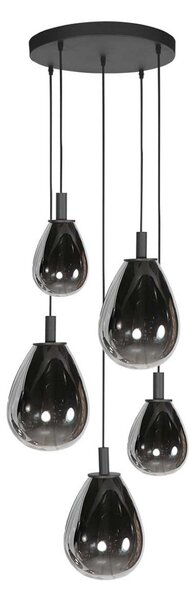 Mexlite LED viseča svetilka Glimsy, Ø 40 cm črna/dimno siva steklo 5-fl., zatemnjen, Siva, Dnevna soba / jedilnica, Steklo