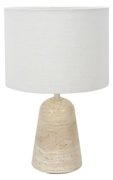 Anne Light Namizna svetilka Travino, višina 34 cm, travertin, lan, E27, Bež, Dnevna soba / jedilnica, Marmor