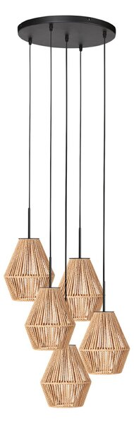 Anne Light Visoka svetilka Ropex 4526, 5-žarnica, okrogla, črna, vrv rjava, zatemnjen, Rjava / rjasta, Dnevna soba / jedilnica, Kovina