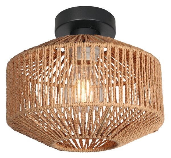 Anne Light Stropna svetilka Bloeba, črna, rjava vrvna obloga, Ø 23 cm, zatemnjen, Črna, Dnevna soba / jedilnica, Kovina
