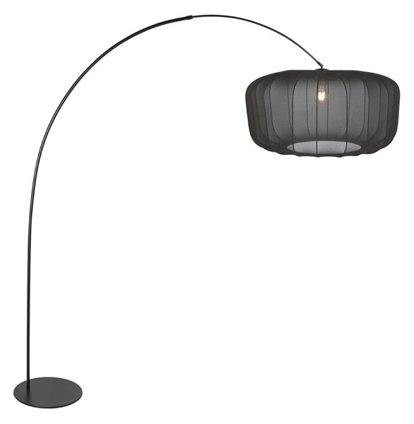 Anne Light Luknjasta svetilka Curve, črna, senčnik iz črnega najlona, premer 60 cm, Črna, Dnevna soba / jedilnica, Kovina, Sodobni