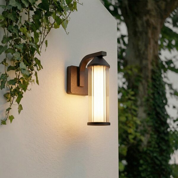Lindby LED zunanja stenska svetilka Neravio, rjava, višina 26 cm, IP54, Rjava / rjasta, Aluminij, Sodobni