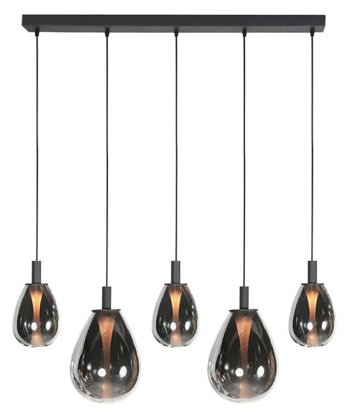 Mexlite LED obesna svetilka Glimsy, 115 cm črna/sivo-dimna stekla, 5-fl., zatemnjen, Siva, Dnevna soba / jedilnica, Steklo