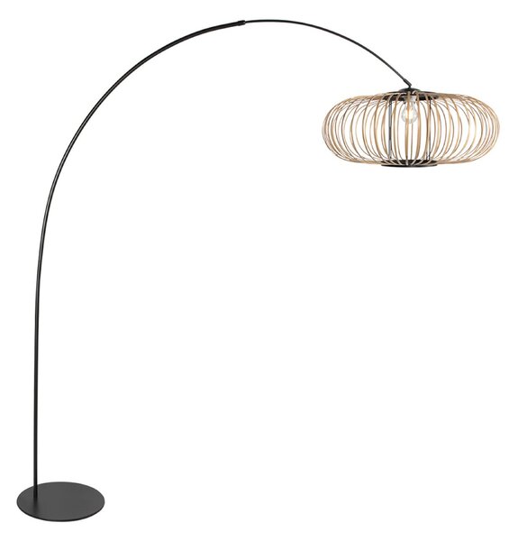Anne Light Lukasta svetilka Curve, črna, senčnik z bambusovimi palicami, premer 60 cm, Črna, Dnevna soba / jedilnica, Kovina