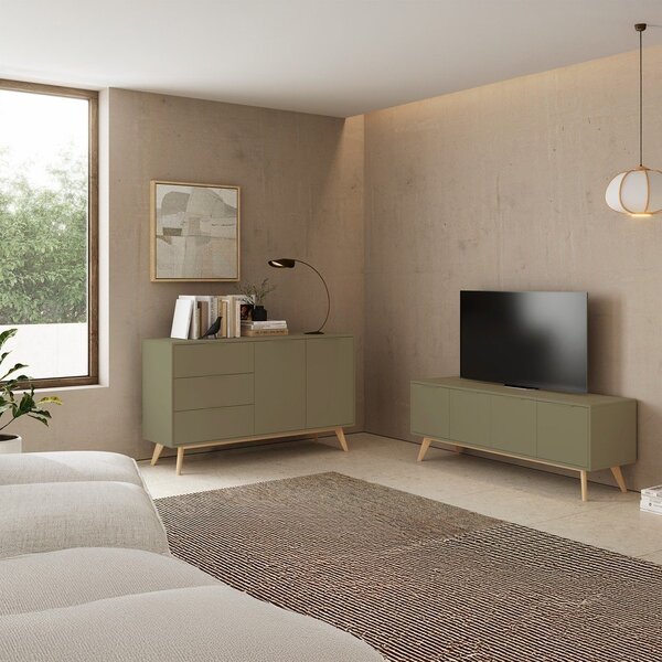 Zelena komoda v mat dekorju 140x81x40 cm Campus – Marckeric