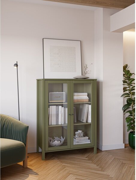 Zelena vitrina iz masivnega bora 90x120x40 cm Alessandra – Marckeric
