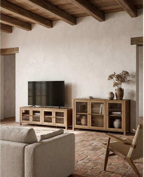 Vitrina iz masivnega bora v naravni barvi 142x80x40 cm Alessandra – Marckeric