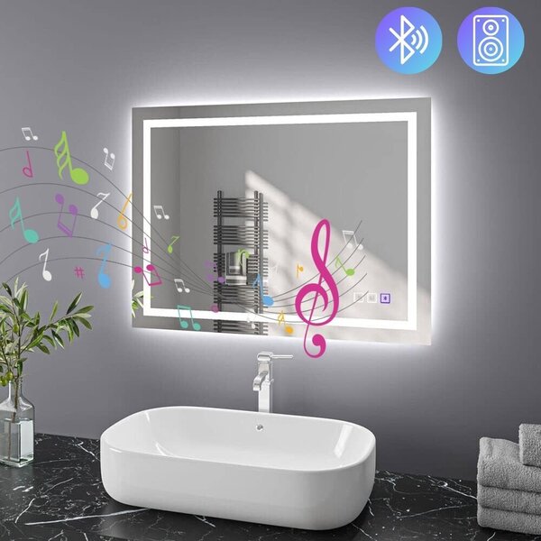 Stensko ogledalo LED 90x60cm PRO SQR BLUETOOTH