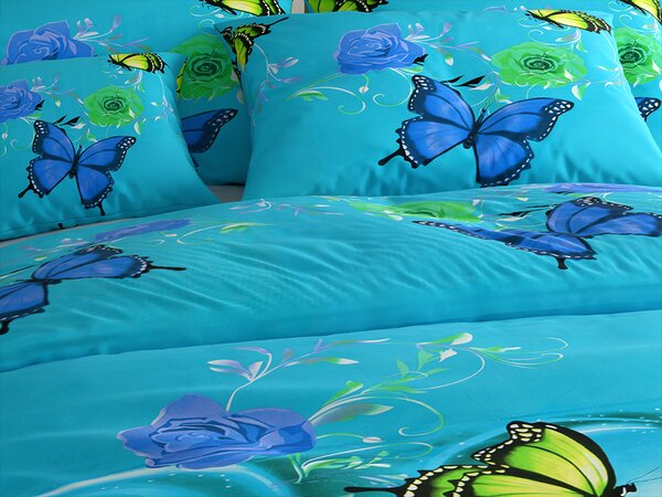 Bombažna posteljnina BLUE AND GREEN BUTTERFLY, modra Dimenzije posteljnine: 70 x 90 cm | 140 x 200 cm