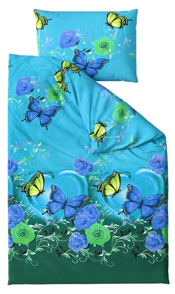 Bombažna posteljnina BLUE AND GREEN BUTTERFLY, modra Dimenzije posteljnine: 70 x 90 cm | 140 x 200 cm