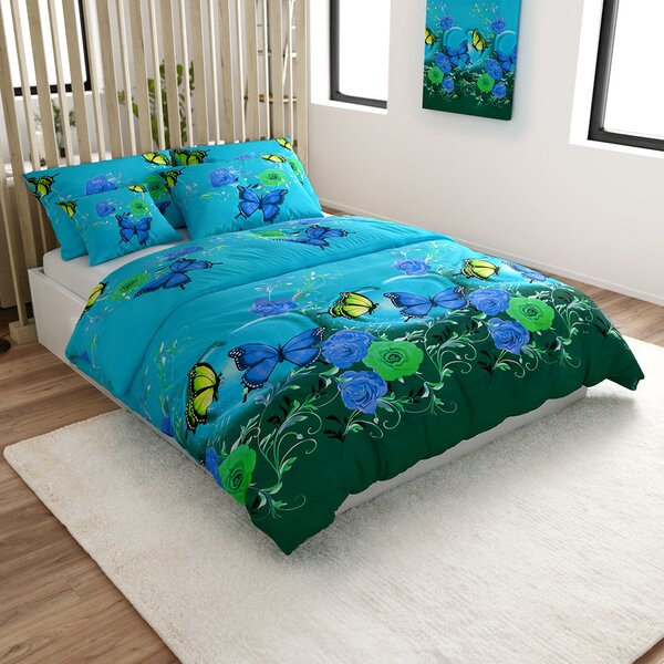 Bombažna posteljnina BLUE AND GREEN BUTTERFLY, modra Dimenzije posteljnine: 70 x 90 cm | 140 x 200 cm