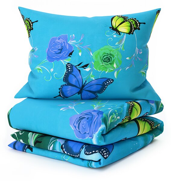 Bombažna posteljnina BLUE AND GREEN BUTTERFLY, modra Dimenzije posteljnine: 70 x 90 cm | 140 x 200 cm