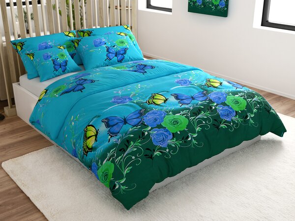 Bombažna posteljnina BLUE AND GREEN BUTTERFLY, modra Dimenzije posteljnine: 70 x 90 cm | 140 x 200 cm