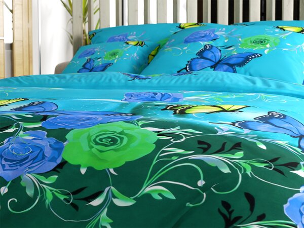 Bombažna posteljnina BLUE AND GREEN BUTTERFLY, modra Dimenzije posteljnine: 70 x 90 cm | 140 x 200 cm