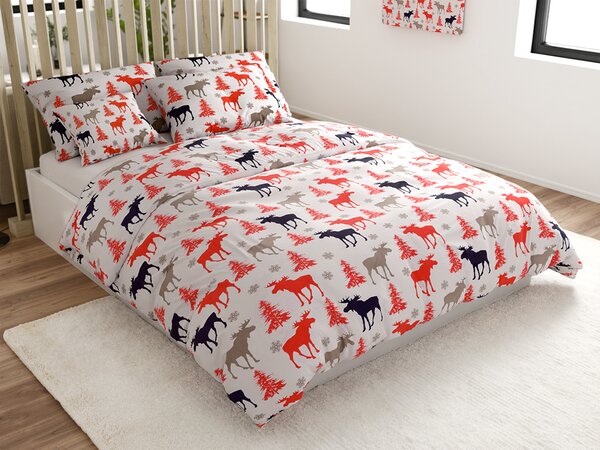 Bombažna posteljnina CHRISTMAS MOOSE, bela Dimenzije posteljnine: 70 x 90 cm | 140 x 220 cm