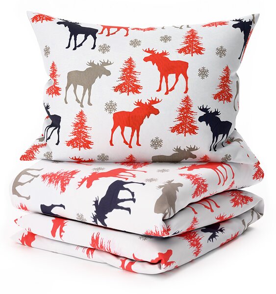 Bombažna posteljnina CHRISTMAS MOOSE, bela Dimenzije posteljnine: 70 x 90 cm | 140 x 220 cm