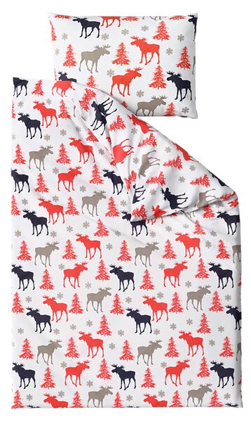 Bombažna posteljnina CHRISTMAS MOOSE, bela Dimenzije posteljnine: 70 x 90 cm | 140 x 220 cm