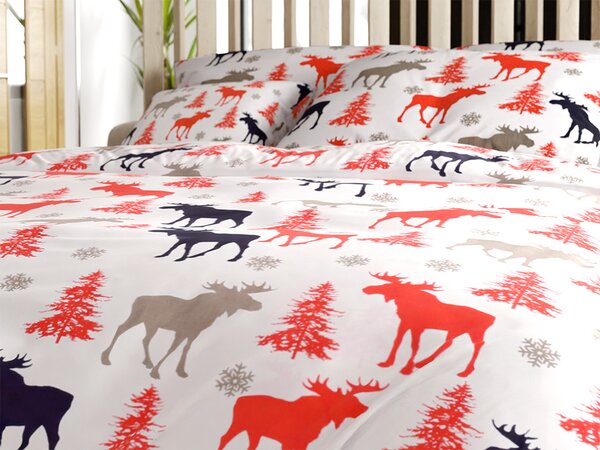 Bombažna posteljnina CHRISTMAS MOOSE, bela Dimenzije posteljnine: 70 x 90 cm | 140 x 220 cm