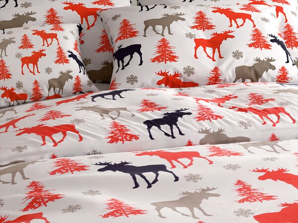Bombažna posteljnina CHRISTMAS MOOSE, bela Dimenzije posteljnine: 70 x 90 cm | 140 x 220 cm